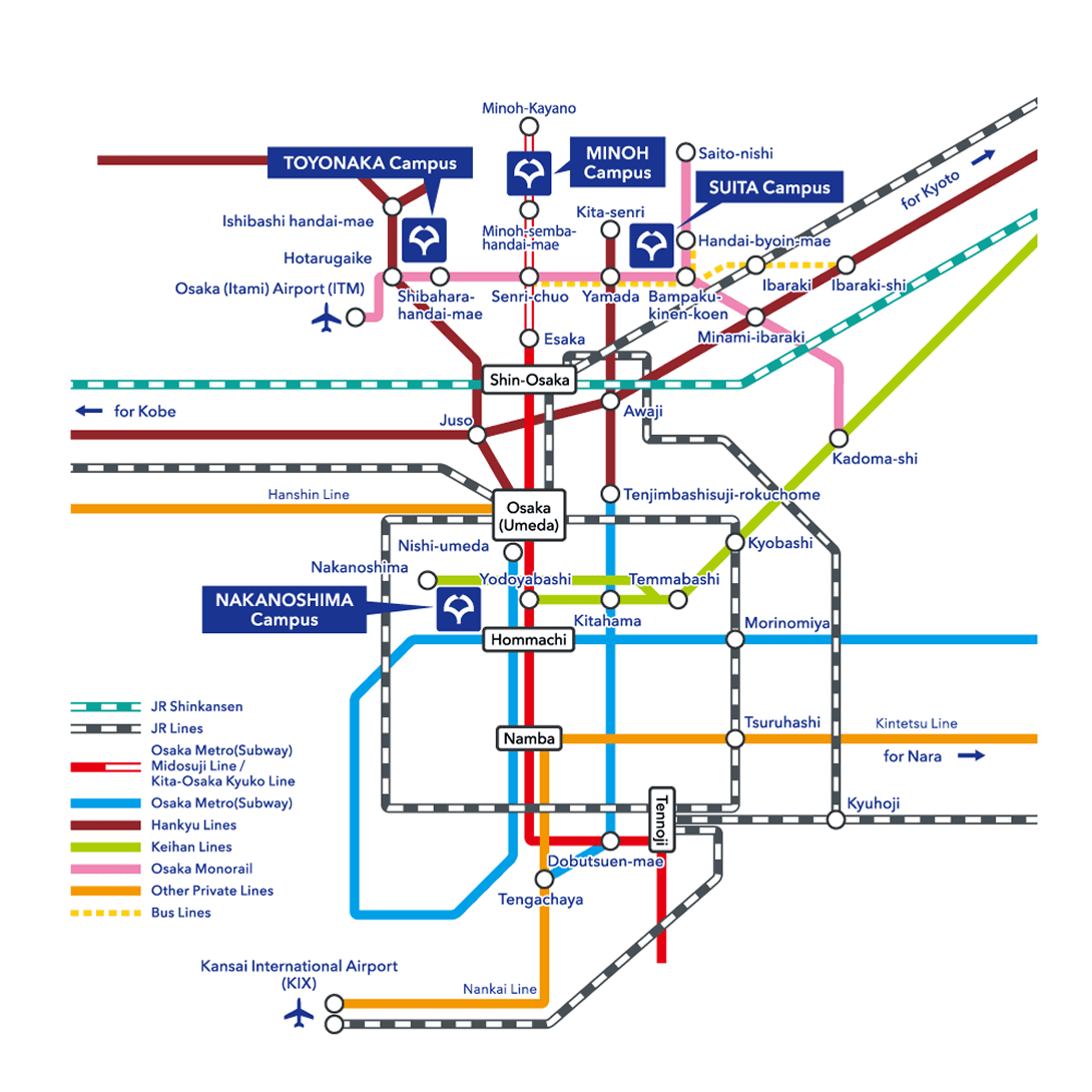 大阪大学までの交通アクセスマップ